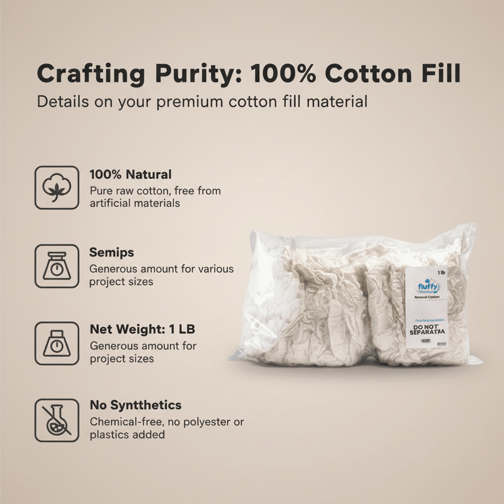 Fluffy Cotton Stuffing 1lb - Fiber Fill for Pillows, Plush Toys & Crafts