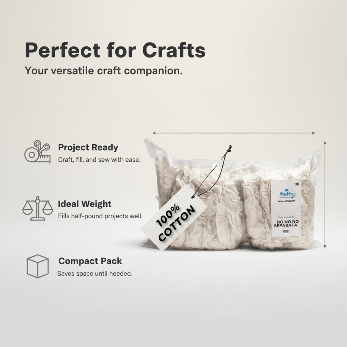 Fluffy 100% Raw Cotton Fiber 4 Pack, 4 lb Total (1 lb Each)