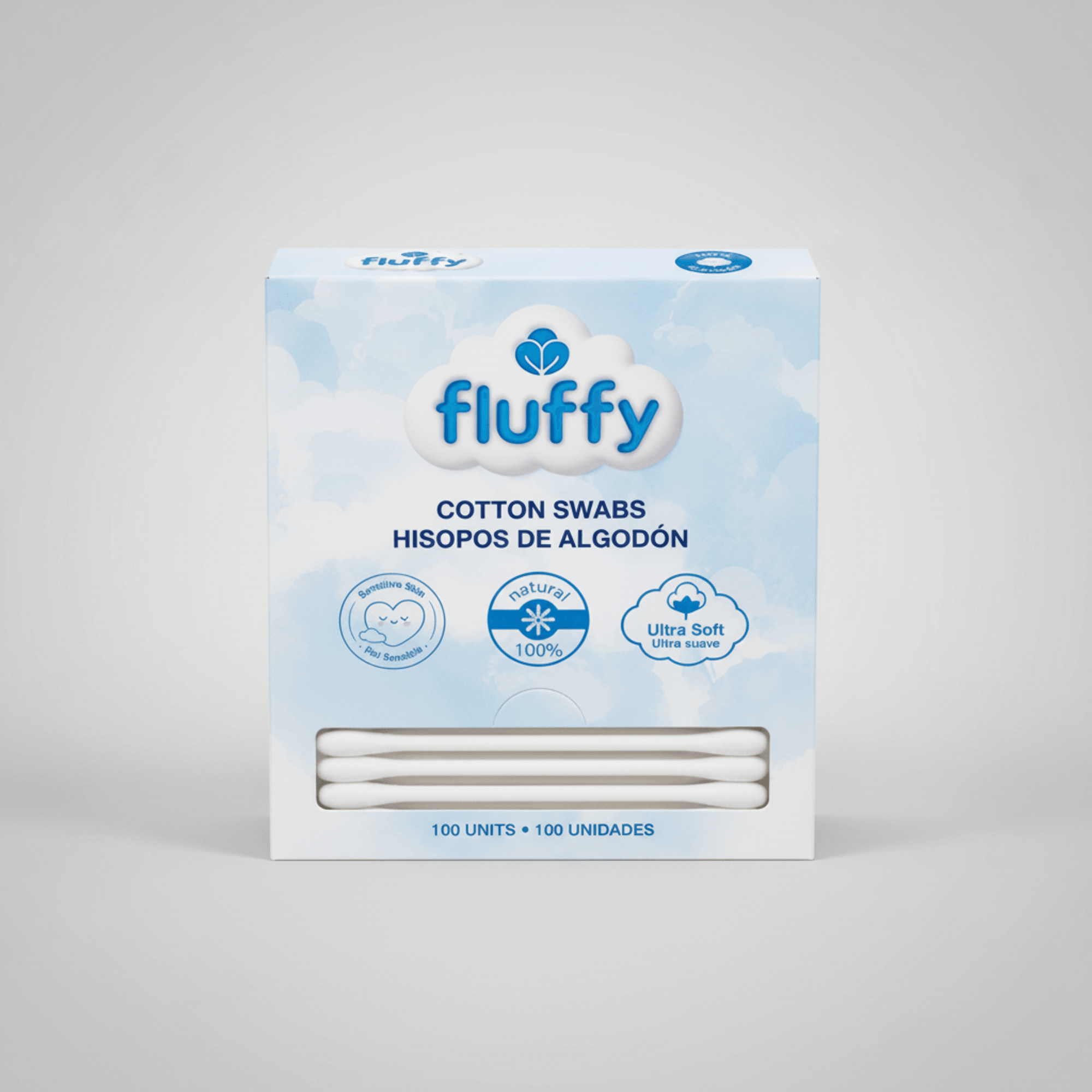 Fluffy Double-Tip Natural Cotton Swabs, 100 Count, for Teens & Adults